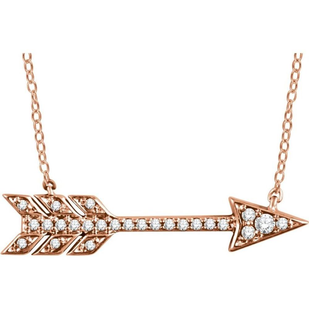 14k Rose Gold 1/10 Ctw Diamond Horizontal Arrow Necklace, 18 Inch